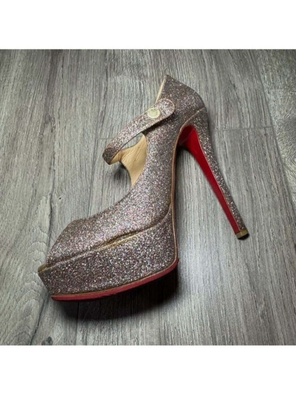 Christian Louboutin Bana 140 Glitter Minispecchio Silver Mary Jane Platform 0412 - Picture 11 of 12
